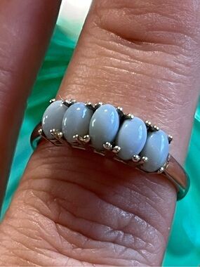Chuck Clemency STS Sterling Silver 925 Peruvian Blue Opal Five Stone Size 7 Ring